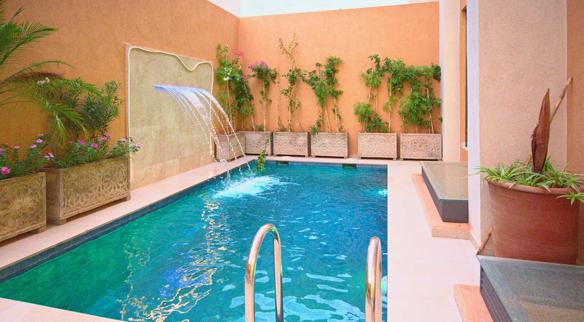 Pool waterfall at Villa Sheherazade